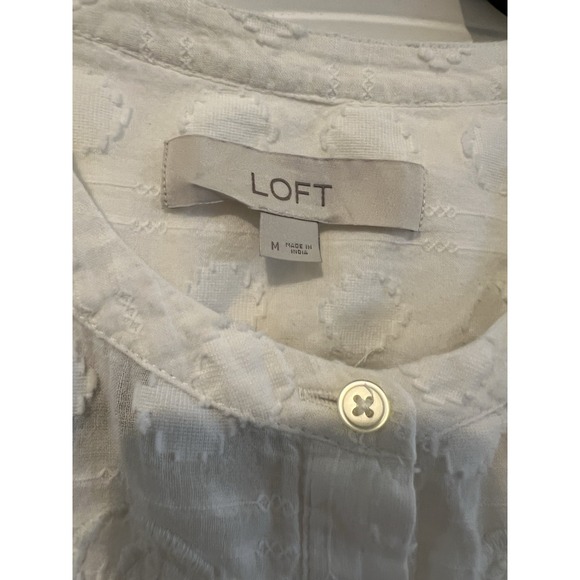 Ann Taylor Loft Sheer White Blouse Embroidered Tunic M - Picture 3 of 5